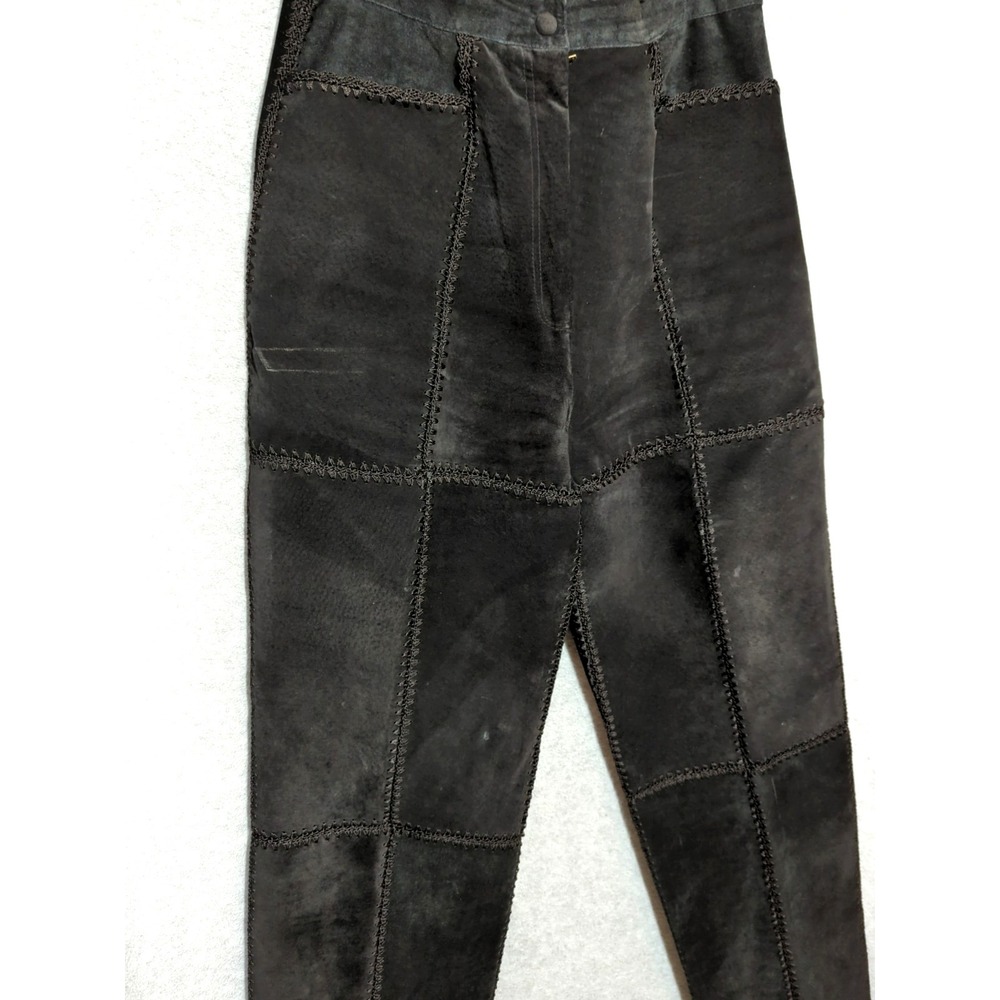 Y2K Suede Leather Patchwork Blk Pants Women 8 Lined Cowgirl Western Rodeo Hippie